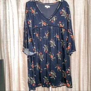 Entro Blue Floral Bohemian Long Sleeve Dress